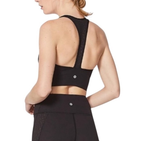 Lululemon Ornate Bra Racer Back Embroidered Eyelet Sports Bra Black Size 6 - Picture 3 of 11